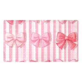 Bathtub and Shower Mat, Cute Pink Bows with Striped Background Anti-Slip Bath Mats for Inside Tub, Bathroom Mats with Suction Cups 15.1x26.8 Inch