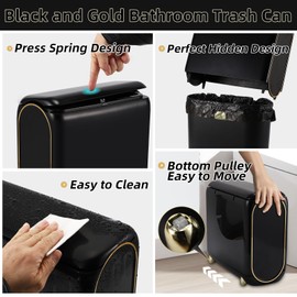 XLHOMO Bathroom Accessories Set, 10 Pieces Black and Gold Bathroom Set, Bathroom Accessory Set with Slim Trash Can,Soap Dispenser,Toilet Brush,Toothbrush Set, Qtip Holders for Housewarming