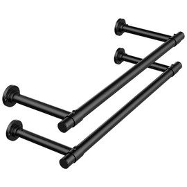 2 Pack Hanging Planters for Indoor Plants, 32 Inch Heavy Duty Plant Hanger Indoor, 1 Inch Diameter Metal Rod, Hanging Plant Holder for Window Wall, Matte Black, Round Flange Base, Pot Not Included