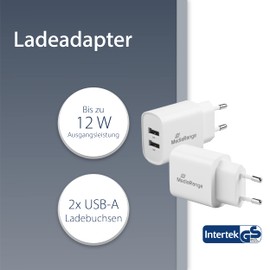 MediaRange USB Charging Adapter – 2-Port Socket Charger Adapter 12 W, 2 x USB-A Output for simultaneous charging of multiple devices