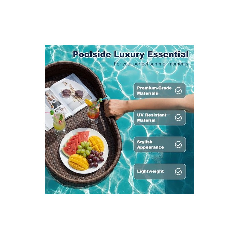 Devoko Floating Pool Tray Large PE Rattan Pool Serving Bar,