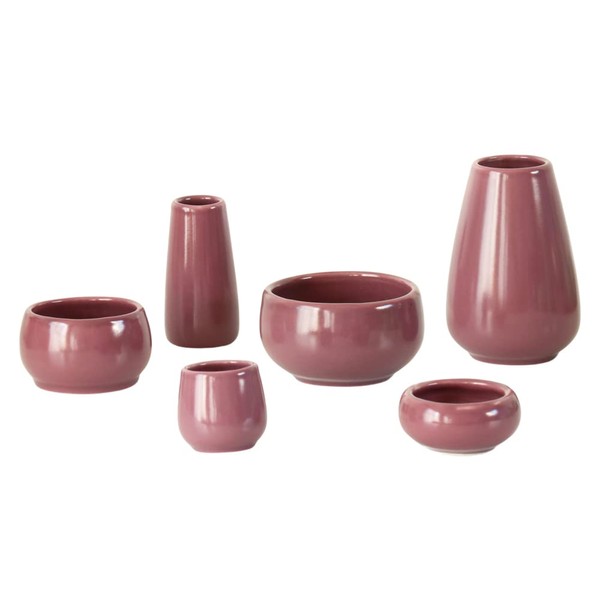 Pottery Buddhist Utensils, Momiji, Set of 6, Perfect for Mini Buddhist Altar, Purple