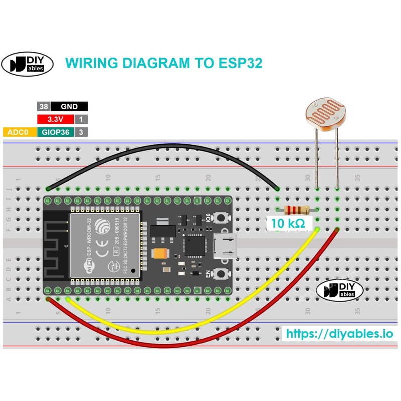 DIYables 50pcs LDR Photoresistor Light Sensor Photocell for Arduino, ESP32,