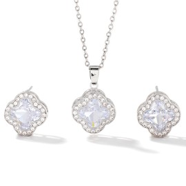 Gkaopi Four Leaf Clover Jewellery Set for Women and Girls Pendant Necklace Stud Earrings Hypoallergenic Jewellery Set Adjustable Chains Lucky Jewelry, Alloy Steel