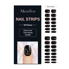 MelodySusie Semi Cured Gel Nail Strips (Dark Glitter Stars)- Works with Nail lamp, Salon-Quality, Long Lasting, Easy to Apply & Remove - Includes 30Pcs