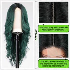 Starluck Long Ombre Green Wavy Wig for Women 26 Inch Middle Part Curly Wig Natural Looking Synthetic Heat Resistant Fiber Wig for Daily Party Use