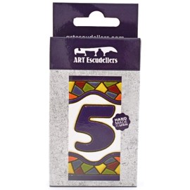 House numbers. Handpainted polichrome ceramic tiles. letters and numbers handpainted using dry rope technique perfect to create signs,addresses and names. Design MOSAICO MINI 2,87"X1,38" (NUMBER 5)