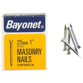 Masonry Nails Zinc Plated, 25mm (Pk36), External Length 25mm, Nail Material Steel, Nail Type Masonry, Product Range Challenge - Masonry Nails, Box Quantity 36, Fasteners & Hardware