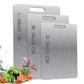 3 PCS 304 Stainless Steel Cutting Board Set, Double-Sided Food Grade Cutting Board, Durable Stainless Steel Cutting Board Perfect for Meat, Vegetables, Fruits & More (Large, Medium, Small)