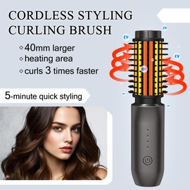 Portable Burling Iron Cordless - Cordless Hot Brush, Hair Curling Brush,4 Temperatures | Fast Heating, Anti-Scald, and Anti-Frizz, Crimper Hair Tool for Travel, Date, Work - Classic Black