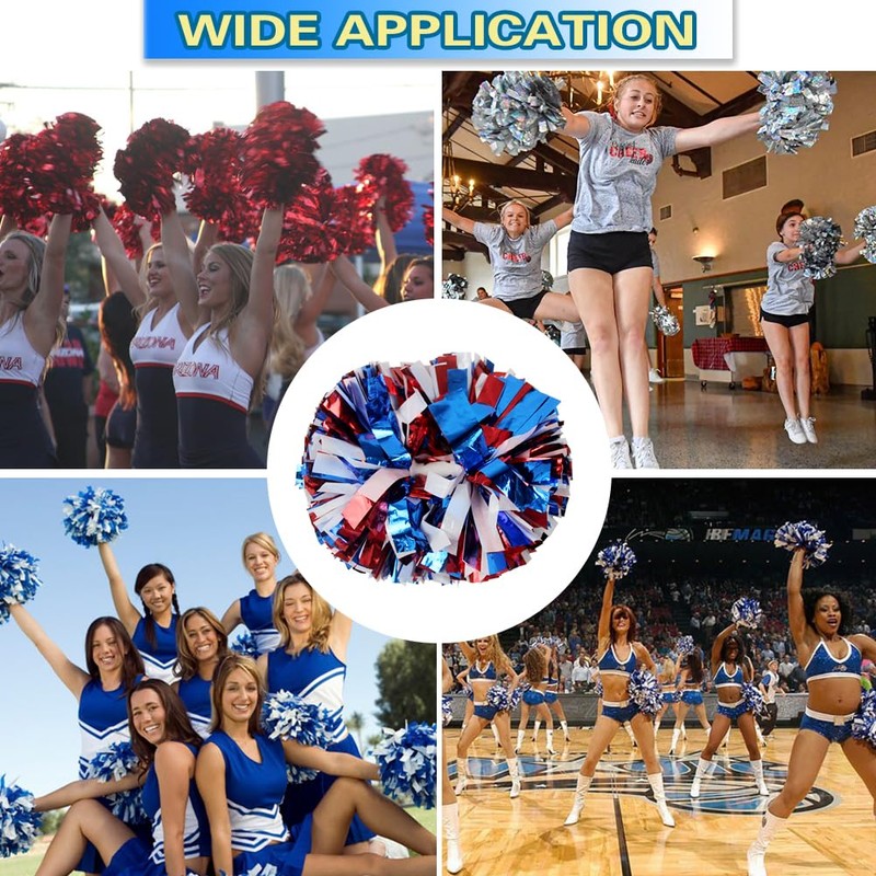 Lovecheer 2PCS Pom Poms Cheerleading Blue and Red and White