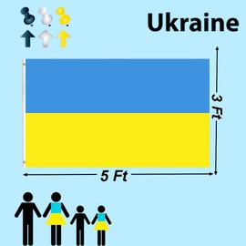 Ukraine Flag 5ftx3ft with Eyelets,Ukraine National Flag,Ukrainian Flag Large Ukrainian Decorations Ukrainian National Flag Banner Bunting for Parade,Festivals Celebrations,Garden Home Decoration