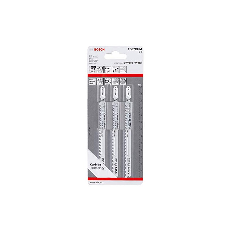Bosch, 2608667562, Professional 3-Piece Jigsaw Blade Set, T 367 XHM