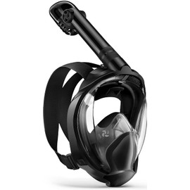 Full Face Snorkel Mask, Snorkeling Gear for Adults Diving Mask Anti Fog Premium Innovative Safety Dry Top System, 180 Panoramic Foldable Anti Leak Swimming Mask with Detachable Camera Mount