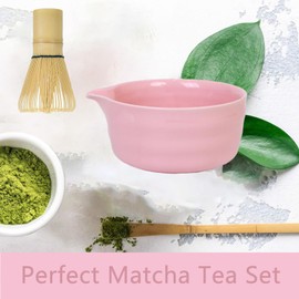Matcha Whisk Set, Matcha Bamboo Whisk and Holder, Bamboo Scoop and Stainless Sifter, 5 Pcs Matcha Making Kit for Lover (Pink)