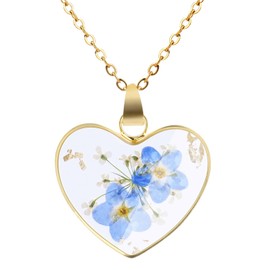 Forget Me Not Necklace Pressed Wildflower jewelry Women Drop Dangle Pendant Necklace Dried Flowers for Resin Alaska State Flower Necklace Heart-shaped Mother's Gift