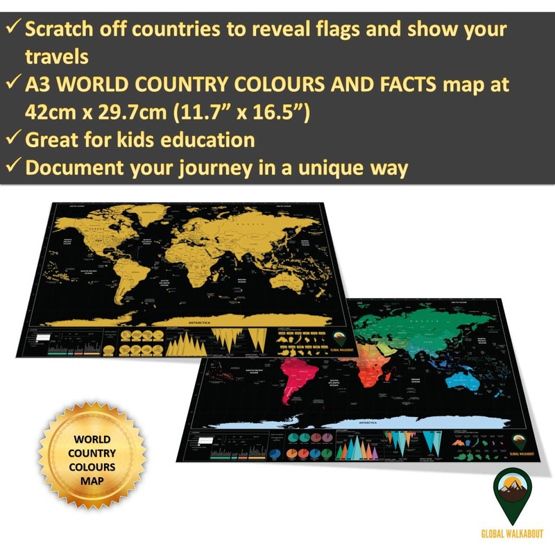 Global Walkabout Scratch Off Map with colours background – Deluxe