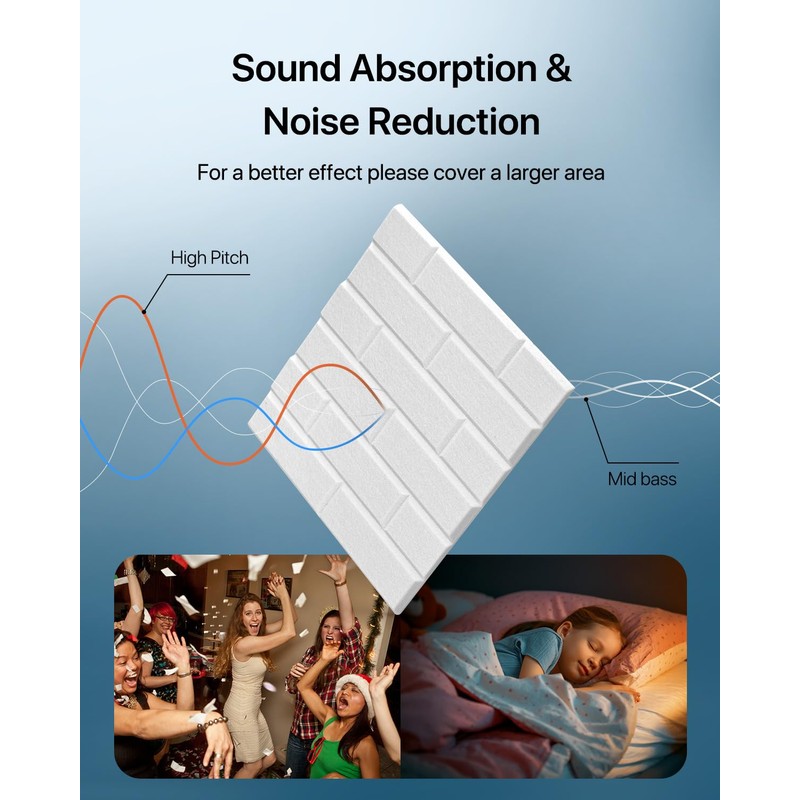 Kuchoow Soundproof Wall Panels, Self Adhesive Acoustic Panels, 12 Pack