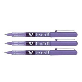 PILOT V-BALL 05 Pack of 3 Metal Tip 0.5mm Liquid Ink Purple