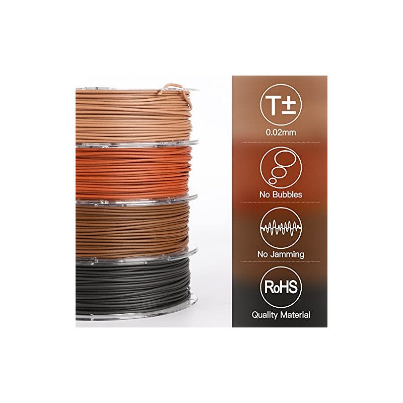 AMOLEN Wood PLA Filament Bundle 3D Printer Filament Wood Sets,Walnut,Cherry,Bamboo,Ebony,3D