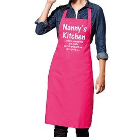 SHOEBOB Nannys Kitchen Hot Pink Apron Grandma Gift - Great nan kitchen apron ideal Nanny Chef Apron gift from the Grandchildren - Kitchen apron for best Grandma Birthday