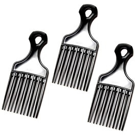 Luxxii (3 Pack) 7" Black Afro Pik Lift Hair Comb Detangle Wig Braid Hair Man Styling Comb (Black)
