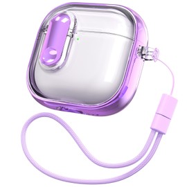 RFUNGUANGO (with Security Lock) Clear Protective Case for Airpods 4th Generation, Soft TPU Clear Airpods 4 Protective Case - with Cleaning Kit/Lanyard, Purple