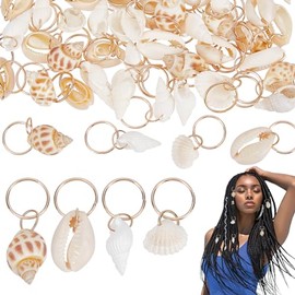 PLIGREAT 60 Pcs Seashell Conch Dreadlock Rings Charms, Vintage Hair Braiding Decor, Summer Beach Style Braided Hair Ornaments Decorative Dreadlock Hai