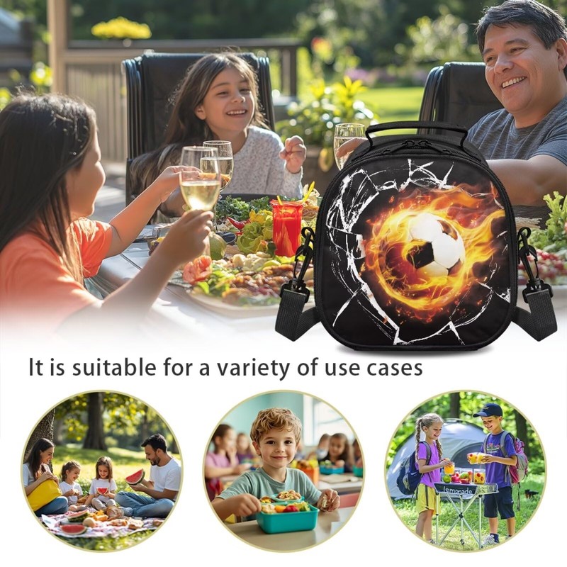 TOADDMOS Fire Football Lunch Bag Boys Insulated Lunch Box Container