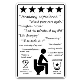 Funny Five Star Rating Bathroom Sign Decor Indoor Outhouse Bathroom Door Wall Art Would Poop Here Again(8x12In)