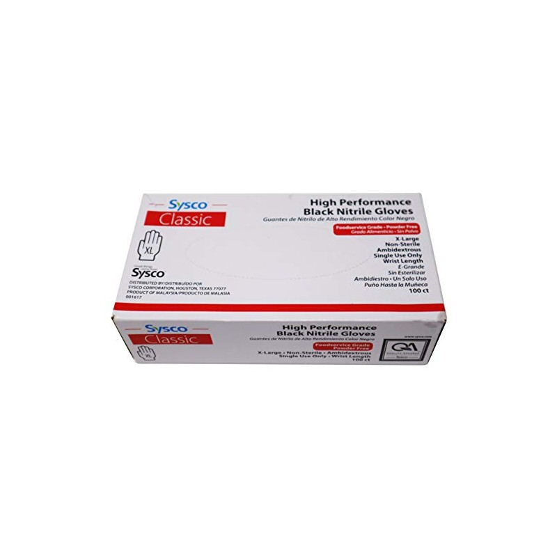 Sysco Caja de guantes extra grande de nitrilo negro clásico,