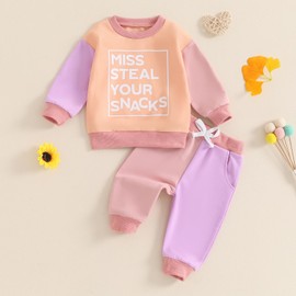 Toddler Baby Girl Fall Outfit Letter Print Sweatshirt Tops Elastic Waist Pant Cute Infant Newborn Winter Clothes Set (Multicolor, 18-24 Months)