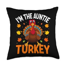 Matching Family Thanksgiving Turkey Costume I'm The Auntie Turkey Funny Family Thanksgiving Aunt Throw Pillow, 18x18, Multicolor