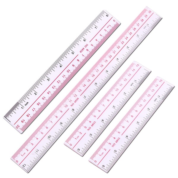 4 PCS Plastic Ruler Set, 6/8/12 Inch Clear Rulers Plastic