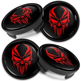 Biomar Labs 4 x Center Hubcaps, Compatible with Ford Centre Caps for Alloy Wheels, 54 mm, Skull, Black, Red CF 66
