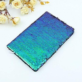 Green Colourful A5 Reversible Sequin Notebook Diary, Sparkling Shiny Glitter Planner Journal Stationery Set for Projects Writing Lists Notes Birthday Gift