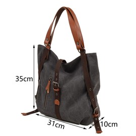 Vzvabag Women's Handbag Backpack Women Shoulder Bag Canvas Shopper Bag Vintage Backpack Handbag Adjustable Shoulder Straps Grey