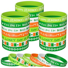 Morcheiong 42 Pieces St. Patrick's Day Shamrock Rubber Bracelets Classic Silicone Wristbands for Kids Adults Green Irish Day Party Supplies