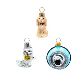 Oberfränkische Glas Christmas Tree Decorations Dog & Cat Mini Set of 3 4 x 4 cm
