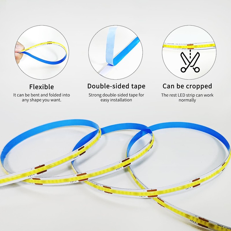 Yeewhale COB LED Strip Lights 100ft,3000K DC 24V Dimmable Warm