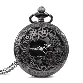 Steampunk Copper Vintage Hollow Gear Hollow Quartz Pocket Watch Necklace Pendant Clock Cha