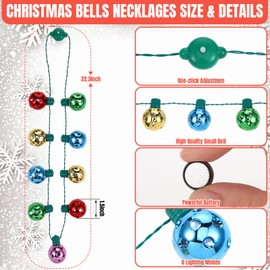 Hiboom 4 Pieces Christmas Light Necklace Disco Bell Necklace Light up Necklaces for Adults Ugly Sweater Holiday Party Supplies Accessories(Simple Style)