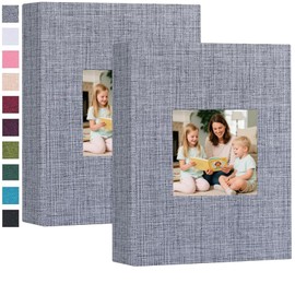 Finksy 2 Pack Small Photo Album 4x6 Linen Cover with Front Window Mini Picture Book Each Holds 52 Vertical Pockets for Artwork Postcards or Pictures Storage