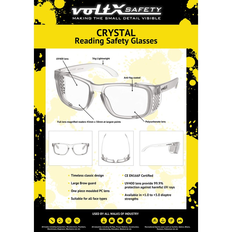 voltX 'CRYSTAL' Safety Readers Magnified Reading Safety Glasses