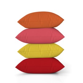 ggaimwf Solid Color Linen Cushion Covers for Sofa Red Gradient Throw Pillow for Bed Spring Soft Warm Color Handmade Square Cushion Cases with Invisible Zipper, 40x40cm Set of 4