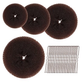 Funalix Doughnut Hair Bun Set, 4 Pieces Doughnut Hair Bun, 20 Pieces U Clip Accessory for Women, Girls and Dancers (Brown)