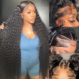 Bob Wig Human Hair 220% Density 13x4 Deep Wave Lace Front Wigs Human Hair Curly Wigs for Black Women Short Bob Wigs Wet and Wavy Glueless Transparent Lace Frontal Wig Natural Hairline 30 Inch