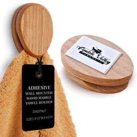 Amish Wood Marble Towel Holder Wall Mounted Adhesive Bathroom Kitchen RV Cabin Hooks Rack Towels (Natural Oak)