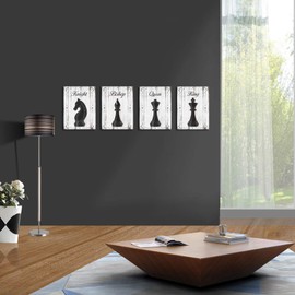 FuShvre Chess Wall Art King Queen Knight Bishop Pictures Painting on Canvas Home Game Room Office Wall Decor Framed 12x16 inch Each Piece