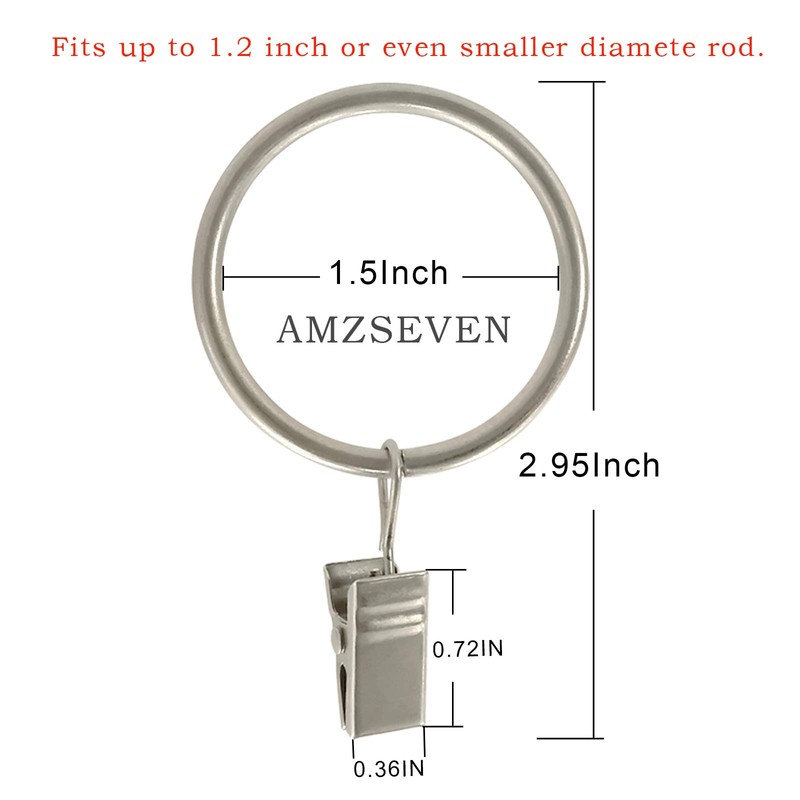 AMZSEVEN 40 Pack Metal Curtain Rings with Clips, Drapery Clips